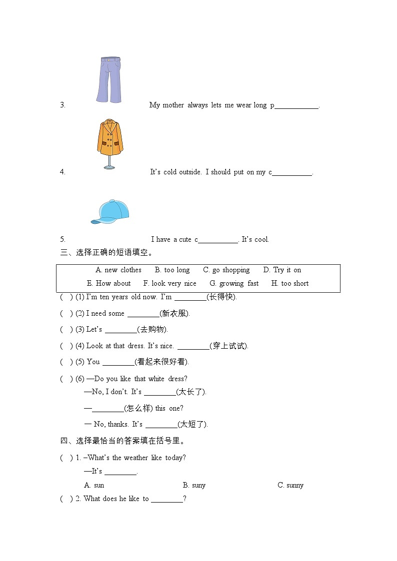 辽师大版（三起）英语五上 Unit 11 Put on your sweater 单元测试（含答案）第2页