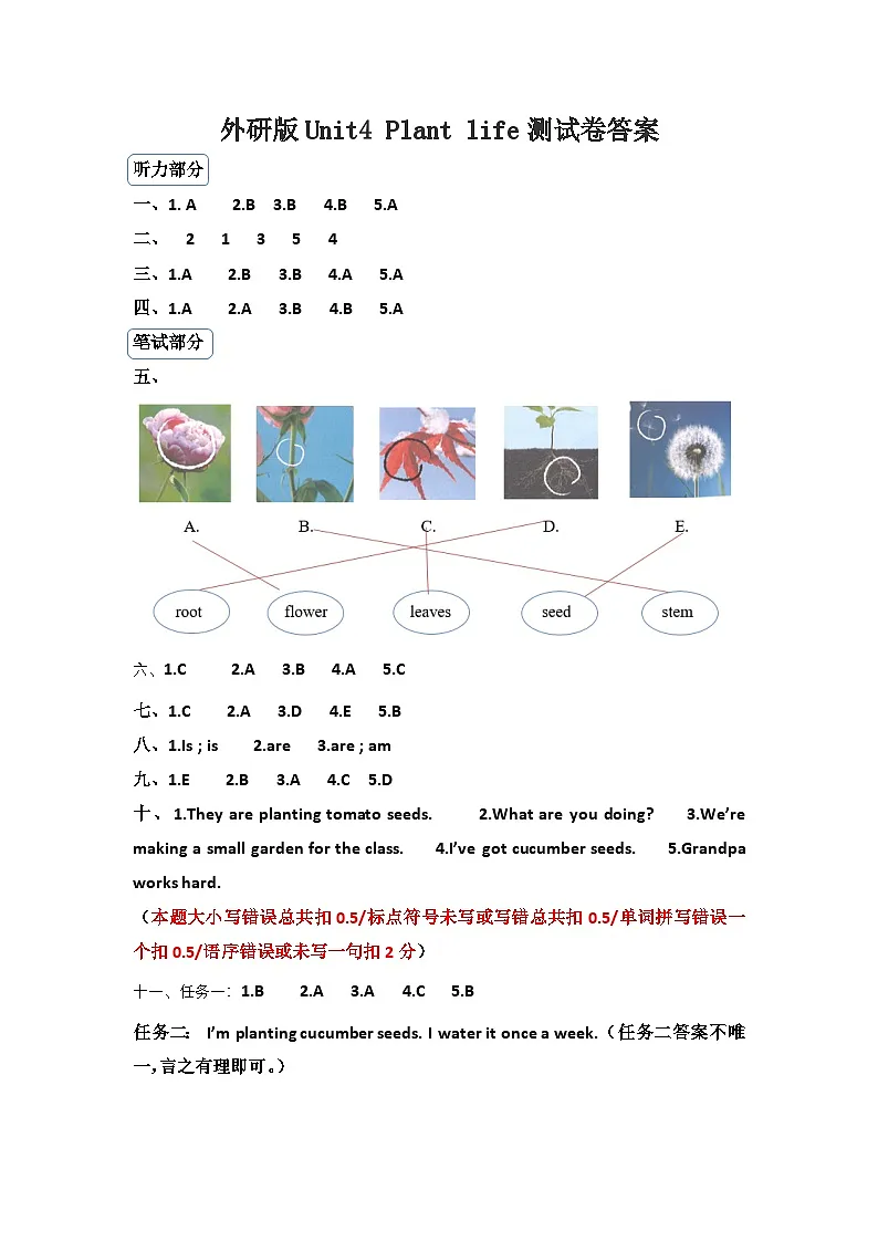第四单元测试卷答案第1页