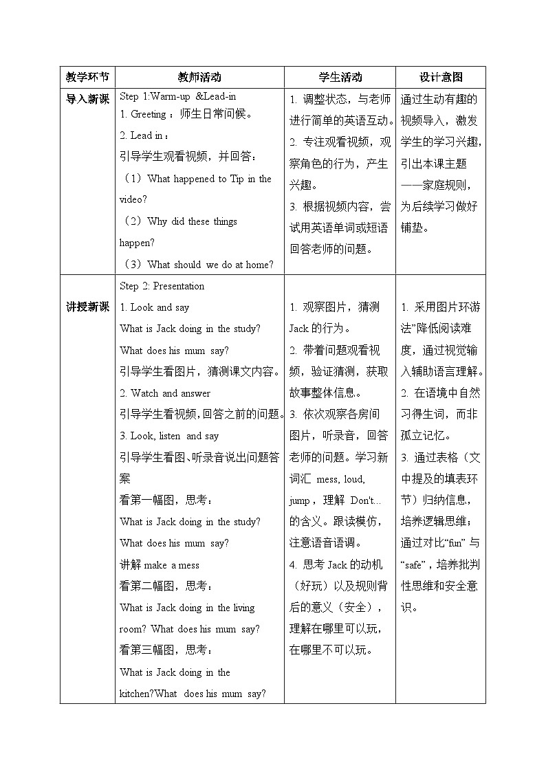（新课标新教材）人教PEP四年级下册英语Unit 2 Family rules C Reading time教学设计第2页