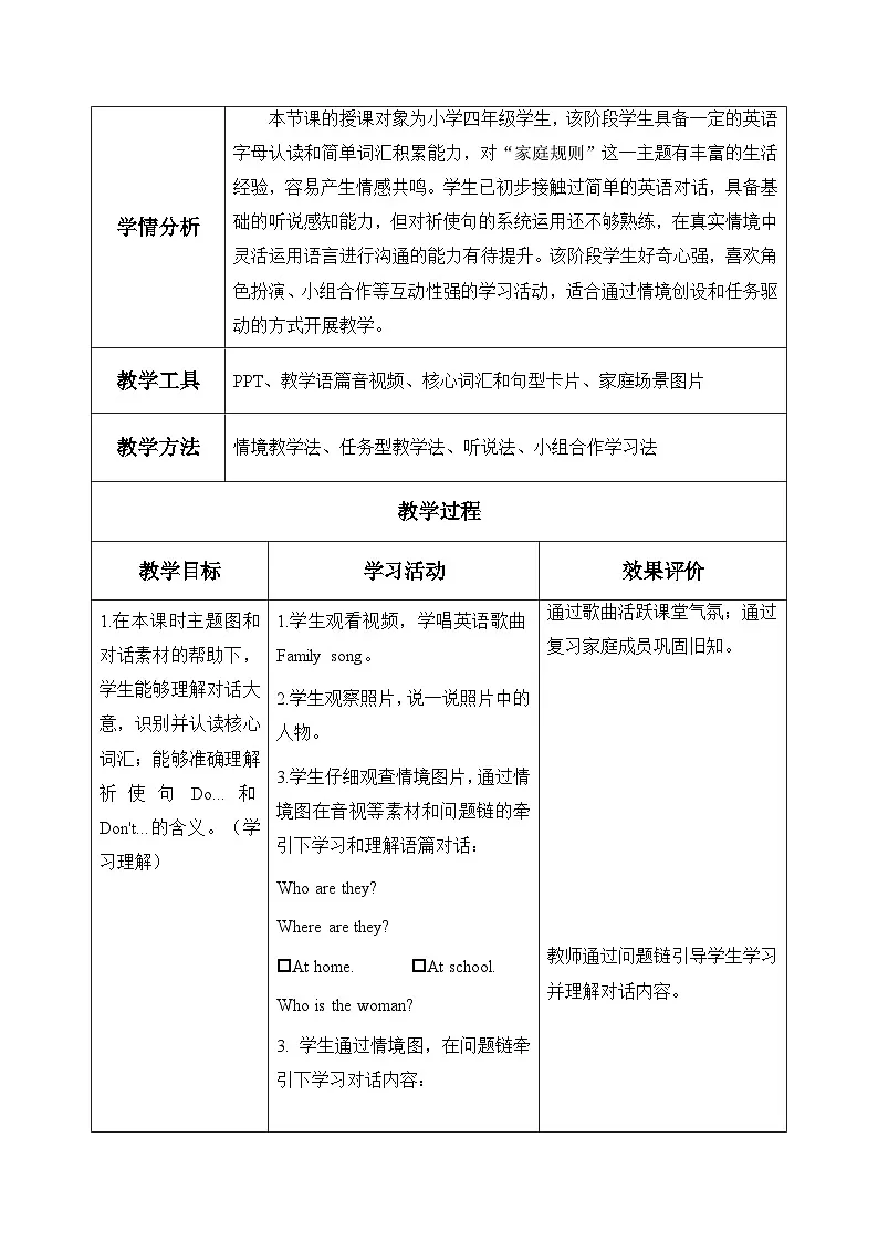 人教PEP2024小学英语四下Unit2 第1课时 Part A Let's talk think and say表格式教学设计第3页