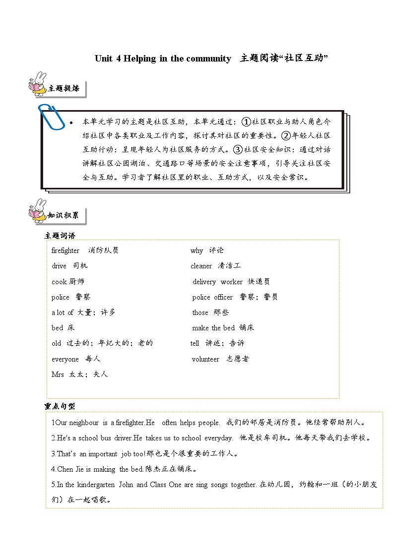 人教PEP2024版小学英语四上Unit4 主题阅读专项训练 含答案第1页