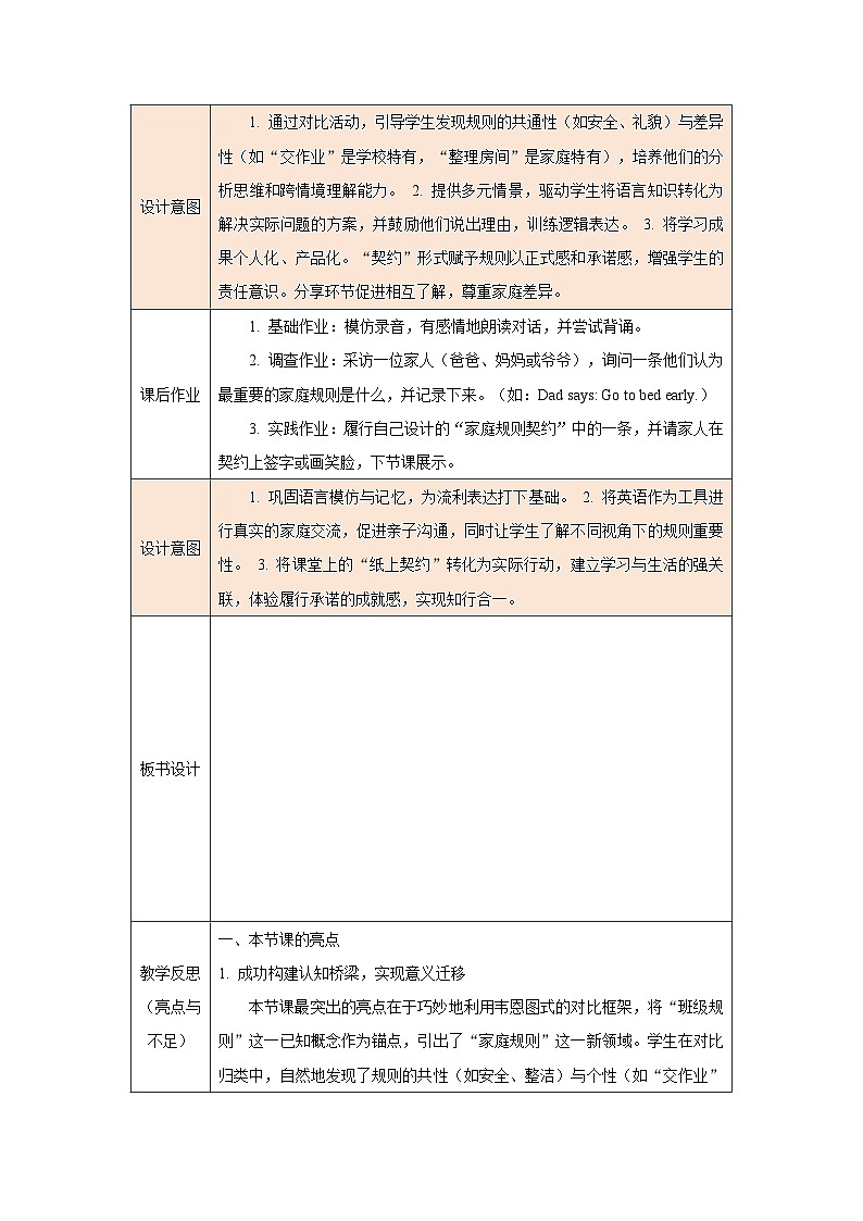 2026年人教版四年级英语下册 Unit 2 Family rules 单元整体教学设计(表格式)第3页