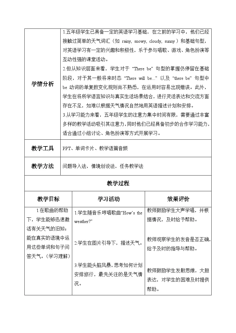 人教PEP2024版小学英语五上Unit6 第4课时 B talk表格式教学设计第3页