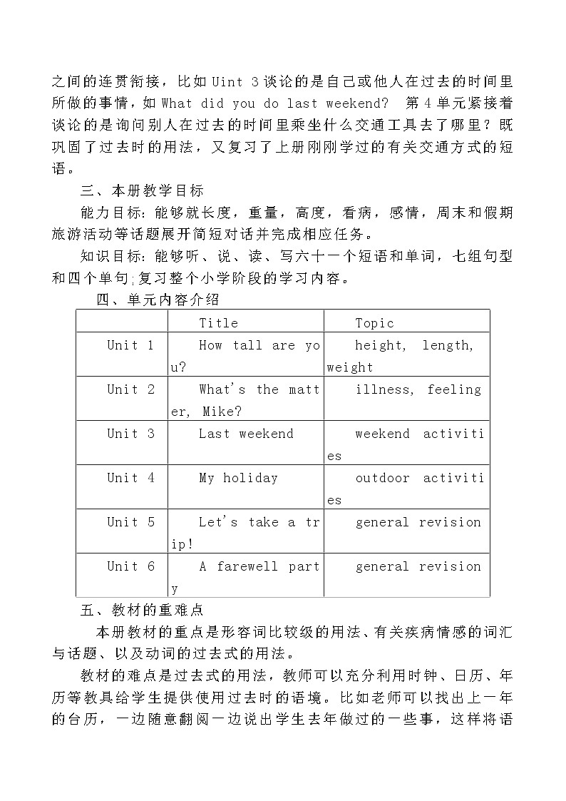 人教PEP 2024 小学英语六年级下册教学计划 3第2页