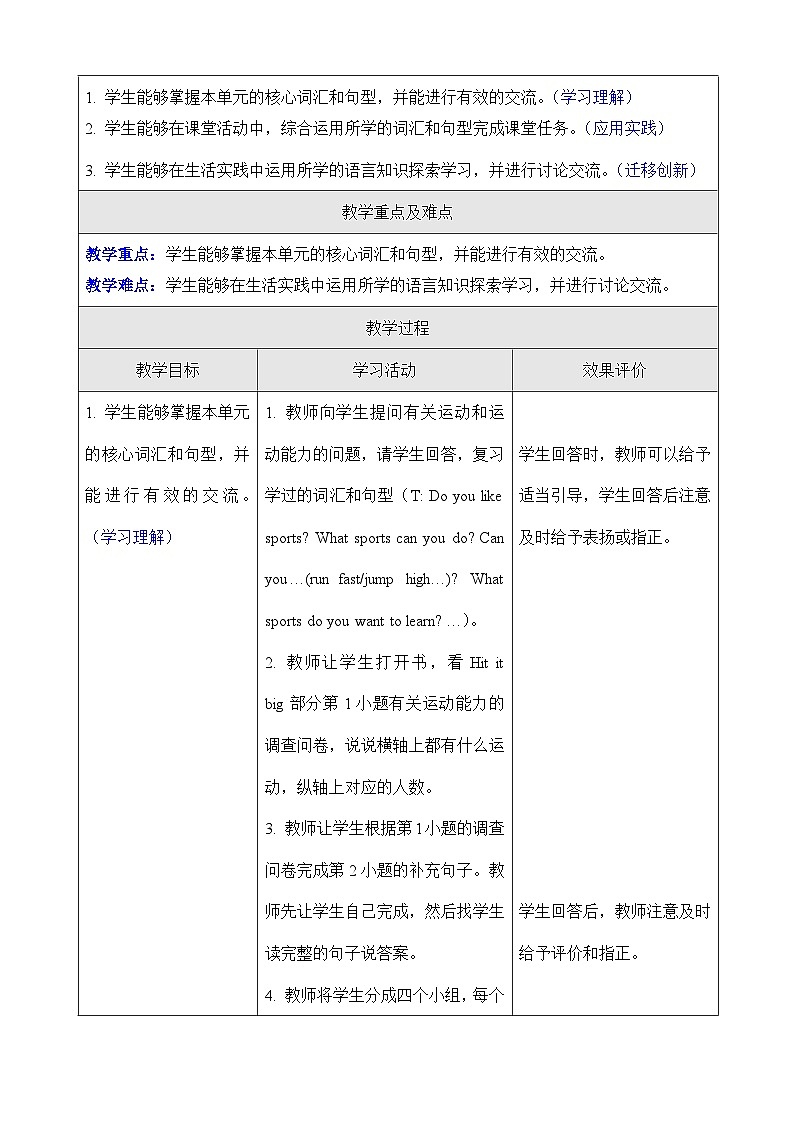 新外研孙有中主编小学英语四上Unit1 Hit it big Wrap up教学设计第2页