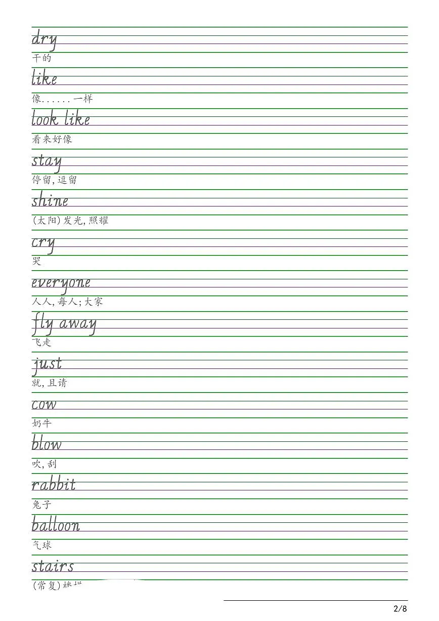 2026春外研版六年级下册外研版英语手写体字贴练习第2页