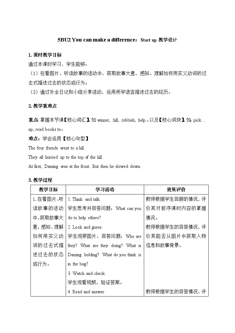 Unit 2：Start up 教学设计-2025-2026学年五年级下册《英语》（新标准）修订版（外研社版）第1页