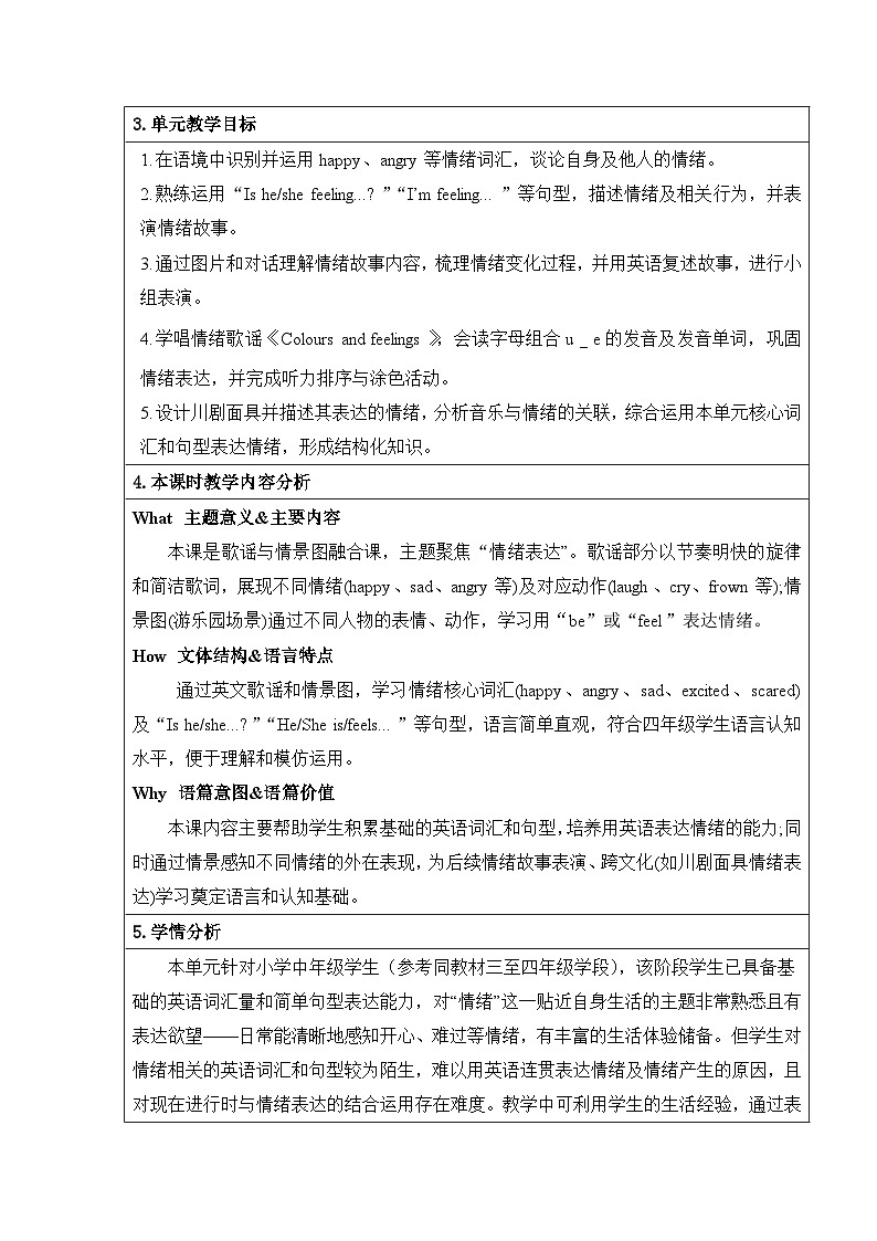 2026年春季外研版四年级下册英语Unit 2 How do you feel today 教案【表格式】（单元整体教学设计）第3页