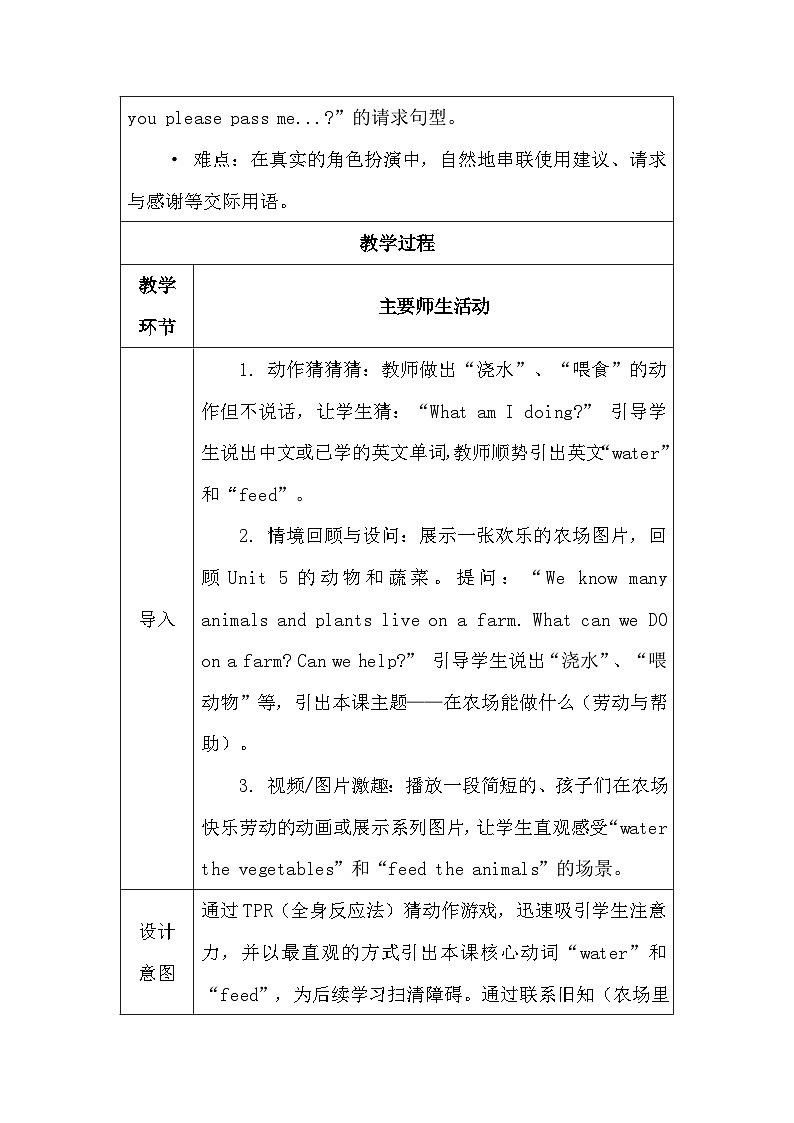 【新教材】人教PEP版（2024）四年级下册英语 Unit 6 From farm to table 教案【表格式】第2页
