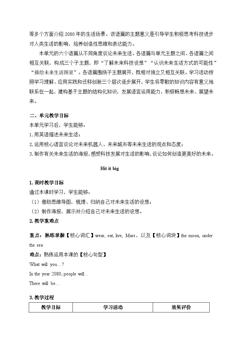 Unit 5 ：Hit it bi教学设计表格式-2025-2026学年五年级上册《英语》（新标准）修订版（外研社版）第2页