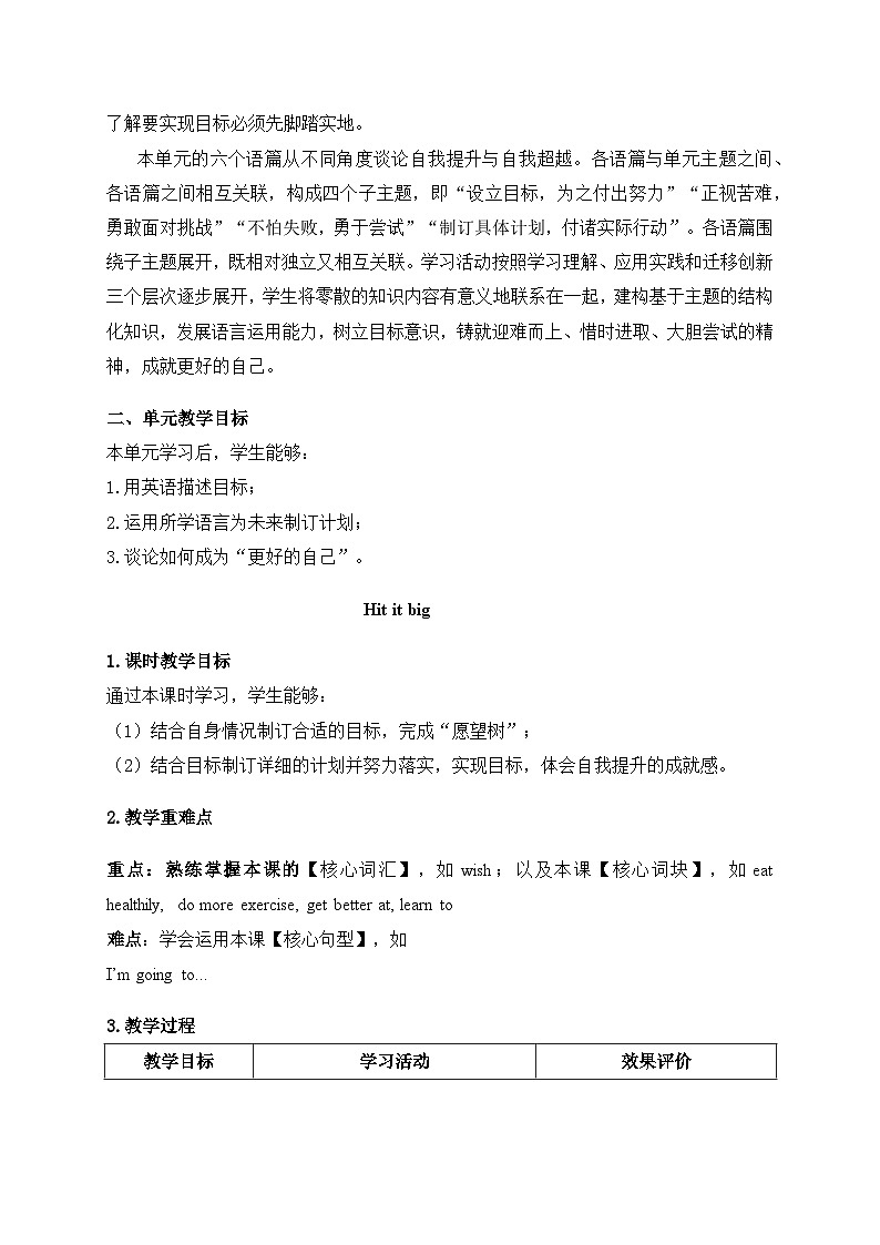 Unit 4 Hit it big教学设计表格式-2025-2026学年五年级上册《英语》（新标准）修订版（外研社版）第2页