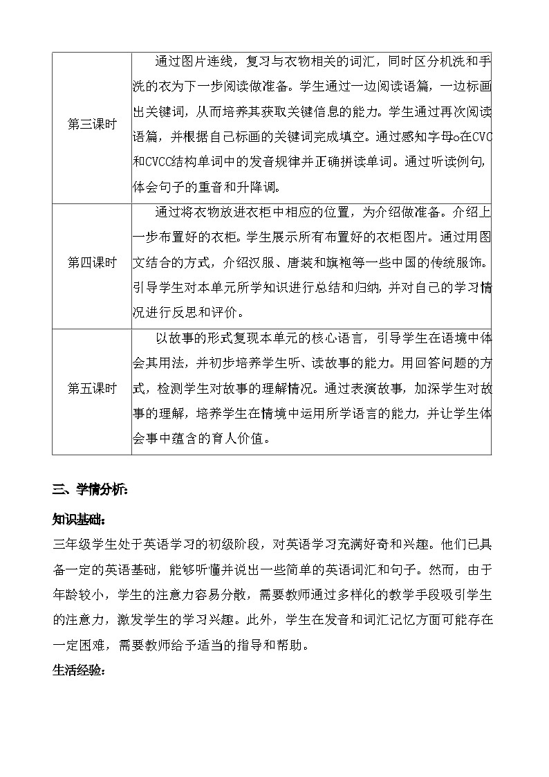 【新教材】人教精通版（2024）三年级下册英语 Unit 4 Clothes 教案【表格式】第2页
