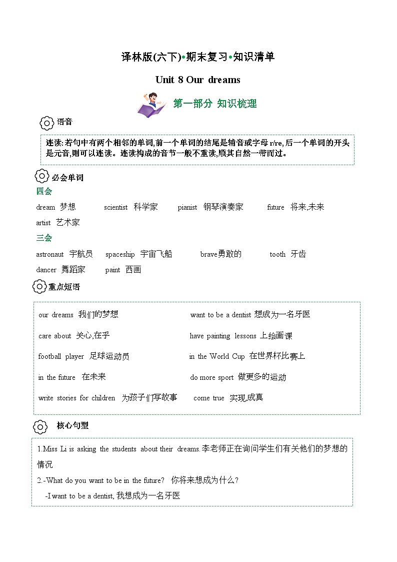 译林版英语六年级下册Unit 8 知识点过关 (含答案)第1页