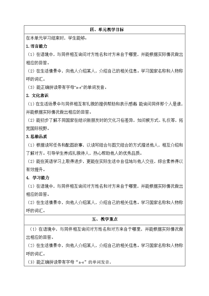 【新教材】人教PEP版（2024）｜三年级下册英语Unit 1 Meeting new people教案（单元整体教学设计）第3页