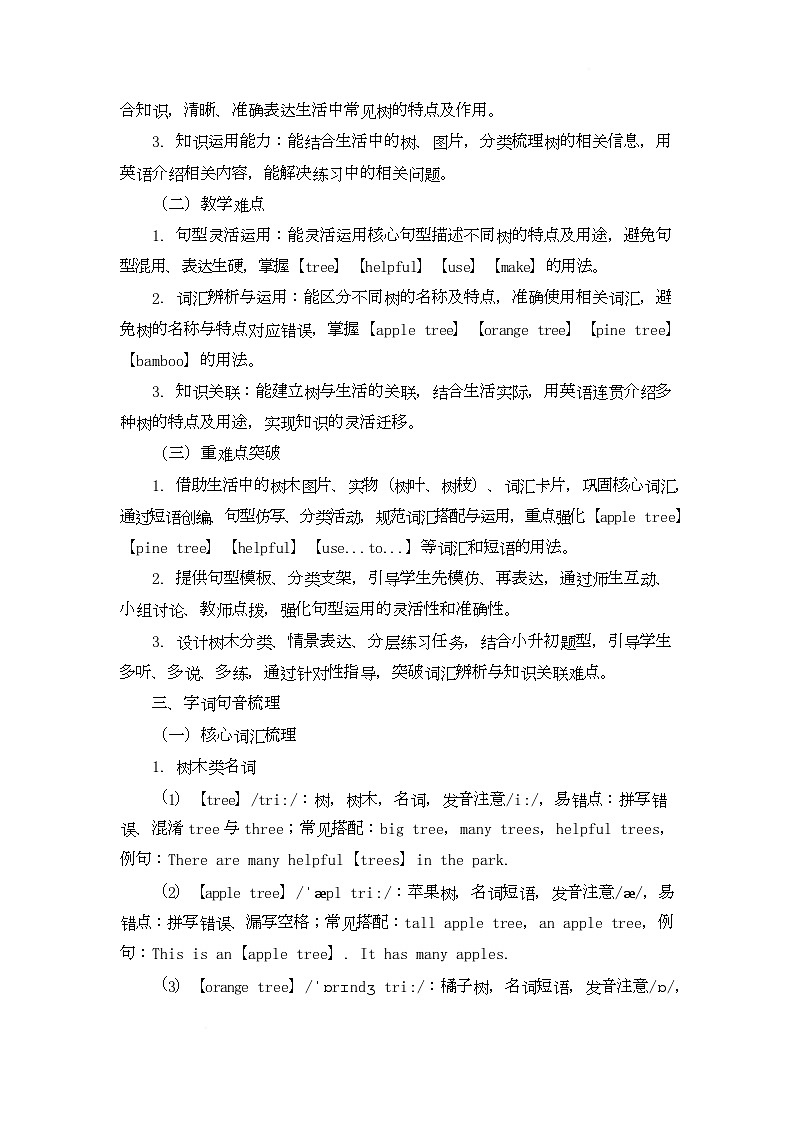 Unit Three Plants and Us Lesson 11 Helpful Trees（教学设计）-北京版初中英语五年级下册第2页