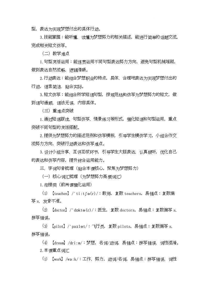 Unit Six Our Dream Jobs Lesson 21 Work for My Dream Job（教学设计）-北京版初中英语五年级下册第2页