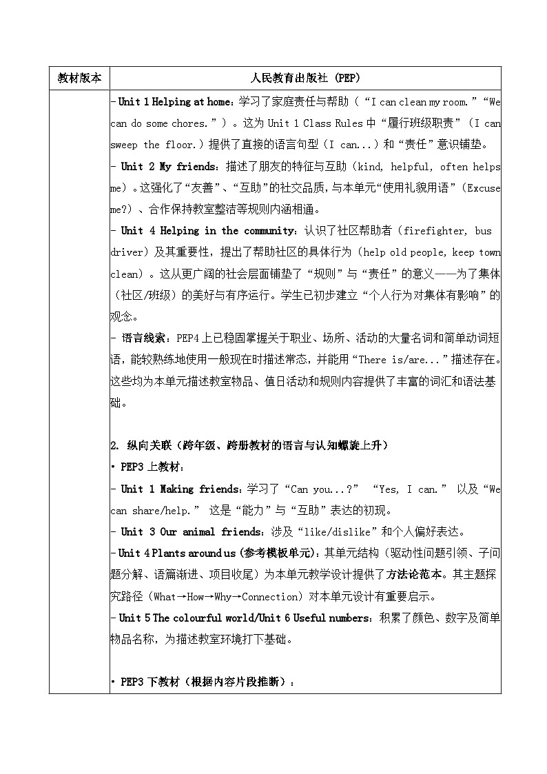 2026年春季新教材人教PEP版四年级下册英语Unit 1 Class Rules教案（单元整体教学设计）第3页