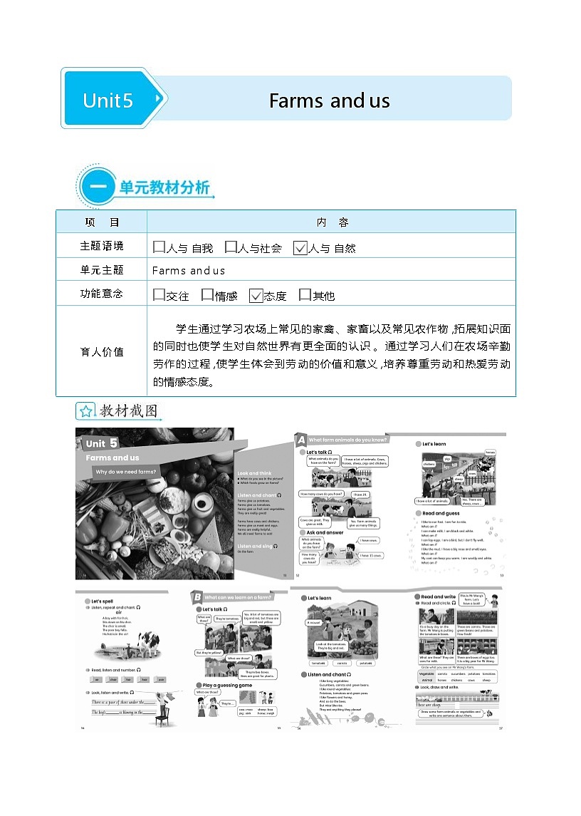 Unit 5 Farms and us 单元整体（教学设计）-2025-2026学年人教PEP版英语四年级下册第1页
