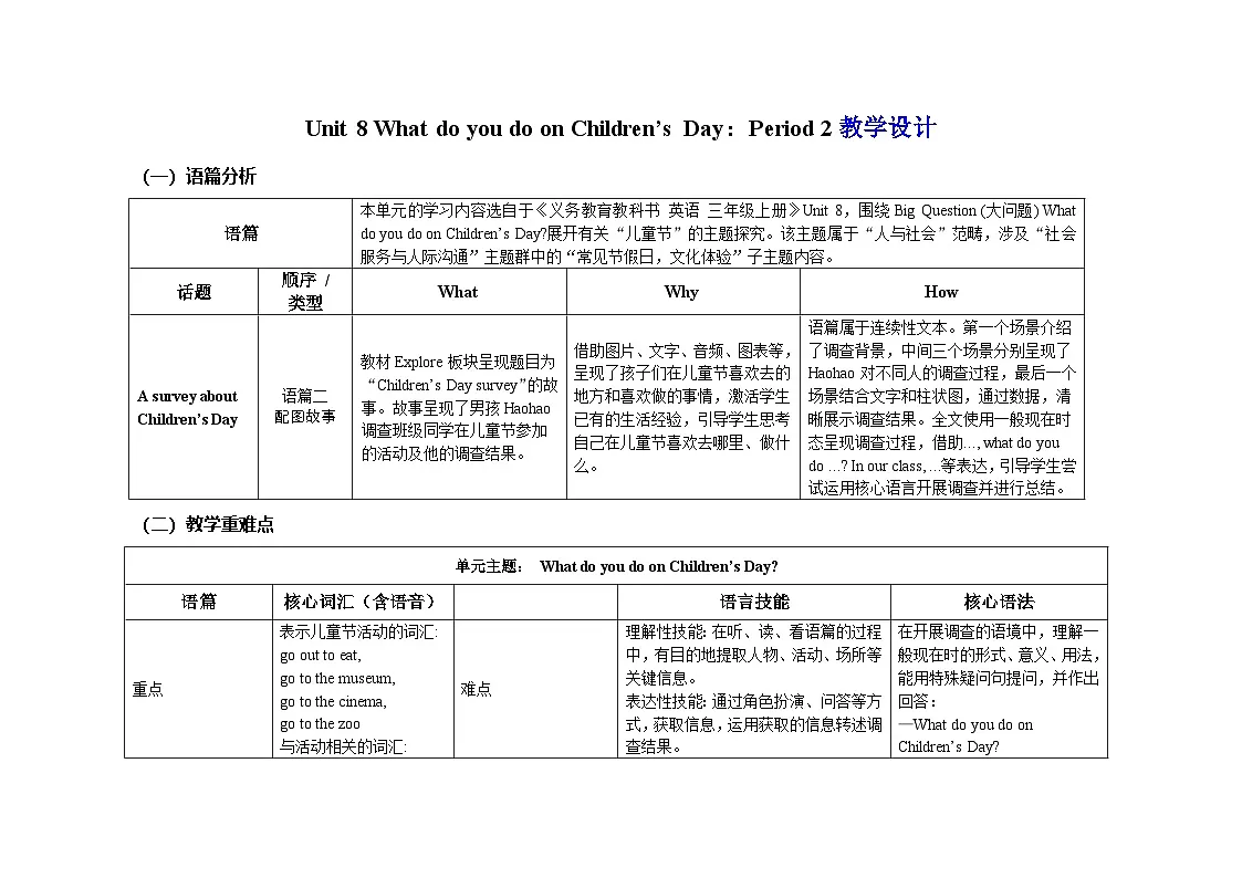 Unit 8 ：Period 2教学设计表格式-2025-2026学年三年级下册《英语》沪教牛津版六三制一起(2024)第1页