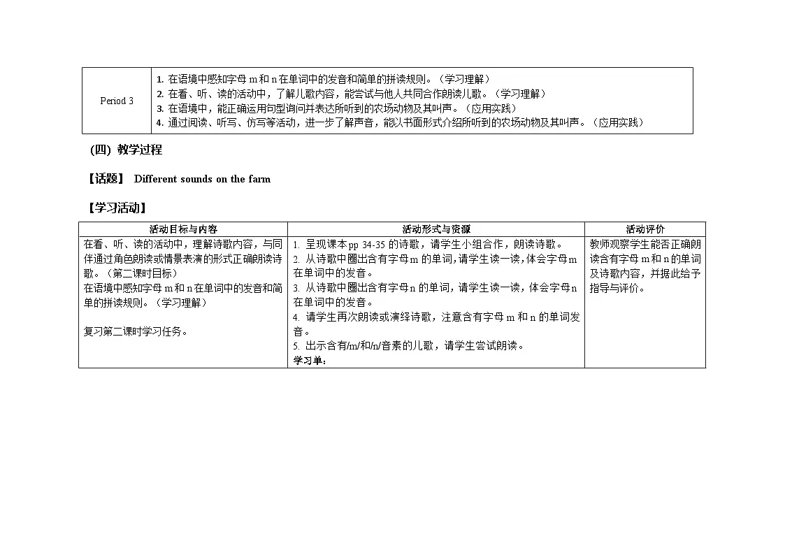 Unit4：Period3教学设计表格式-2025-2026学年三年级下册《英语》沪教牛津版六三制一起(2024)第2页