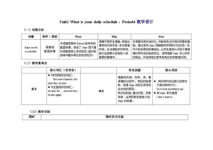 Unit1：Period4教学设计表格式 ——2025-2026学年四年级下册《英语》沪教牛津版六三制一起(2024)第1页