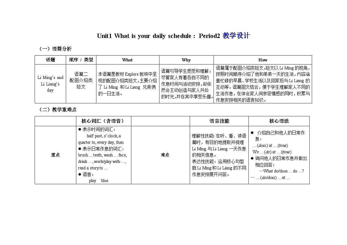Unit1 ：Period2教学设计 表格式——2025-2026学年四年级下册《英语》沪教牛津版六三制一起(2024)第1页