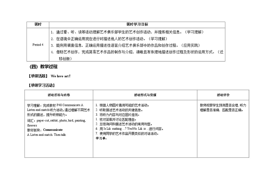 Unit 5  ：Period 4教学设计表格式-2025-2026学年四年级下册《英语》沪教牛津版六三制一起(2024)第2页