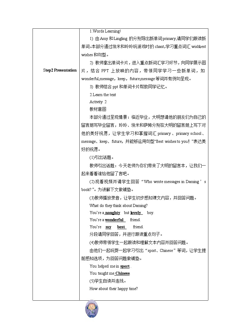 外研版（三起）（陈琳主编）小学英语六年级下册 Module 9 Unit 1 Best wishes to you 教案第2页