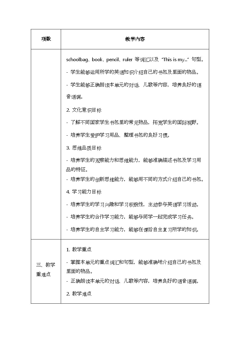 Unit3Myschoolbag（教案）-2024-2025学年沪教版（五四制）（2024）英语一年级上册第2页
