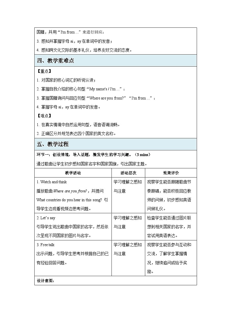Unit 1 Lesson 1 Welcome to China 教案 小学英语鲁科版（五四制）2024四年级下册第2页