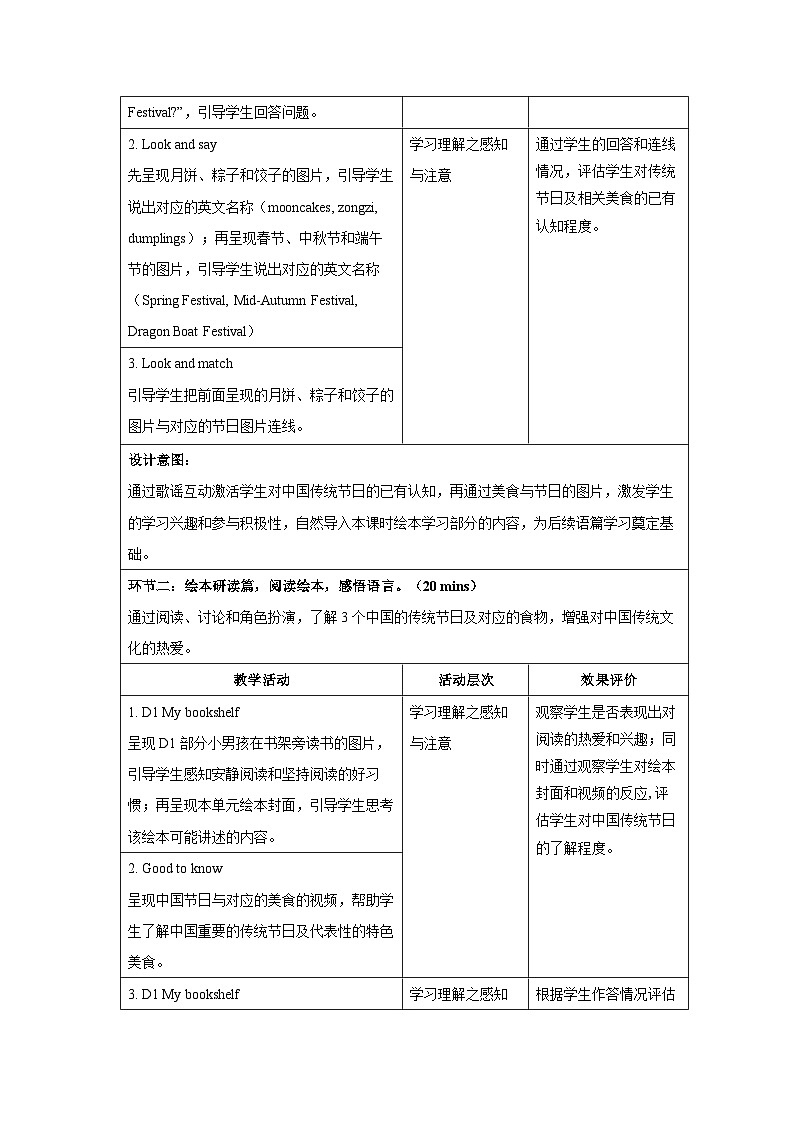 Unit 1 My favourite festival Period 4 D1-D3教案表格式 小学英语辽师大版（2024）四年级下册第3页