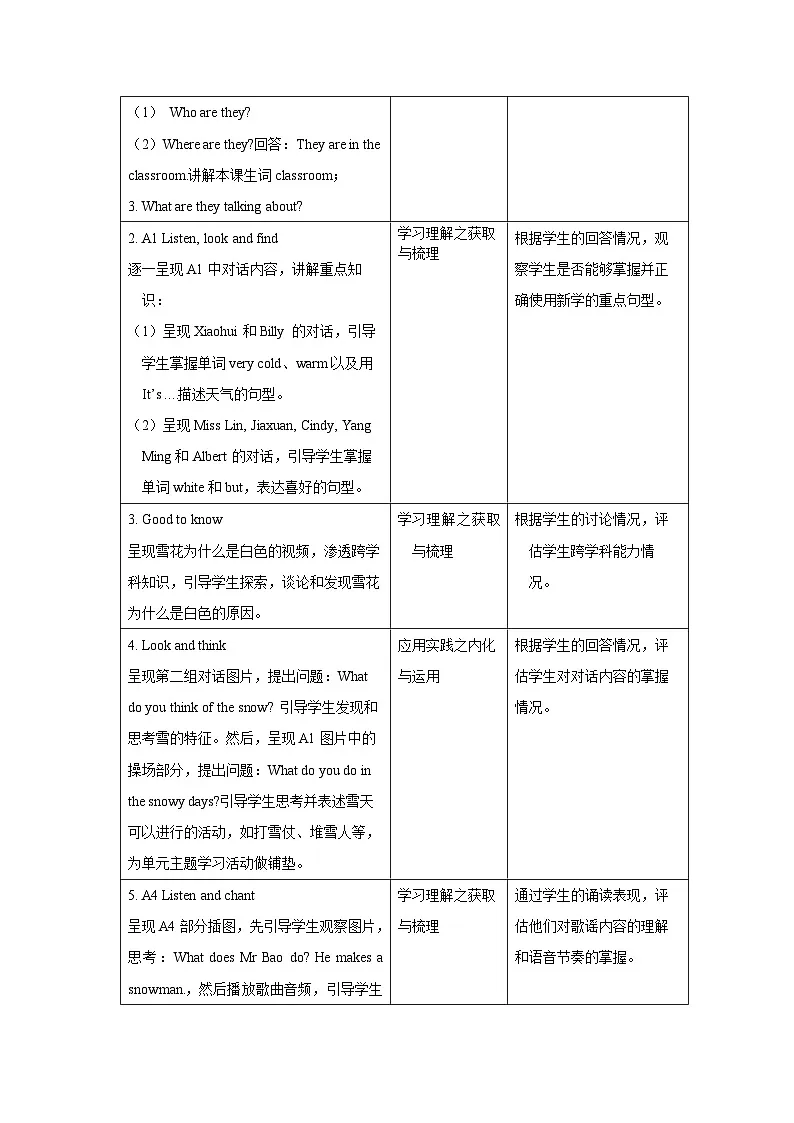 Unit 1 It’s a sunny day 第1课时 教案表格式 小学英语辽师大版（2024）三年级下册第3页