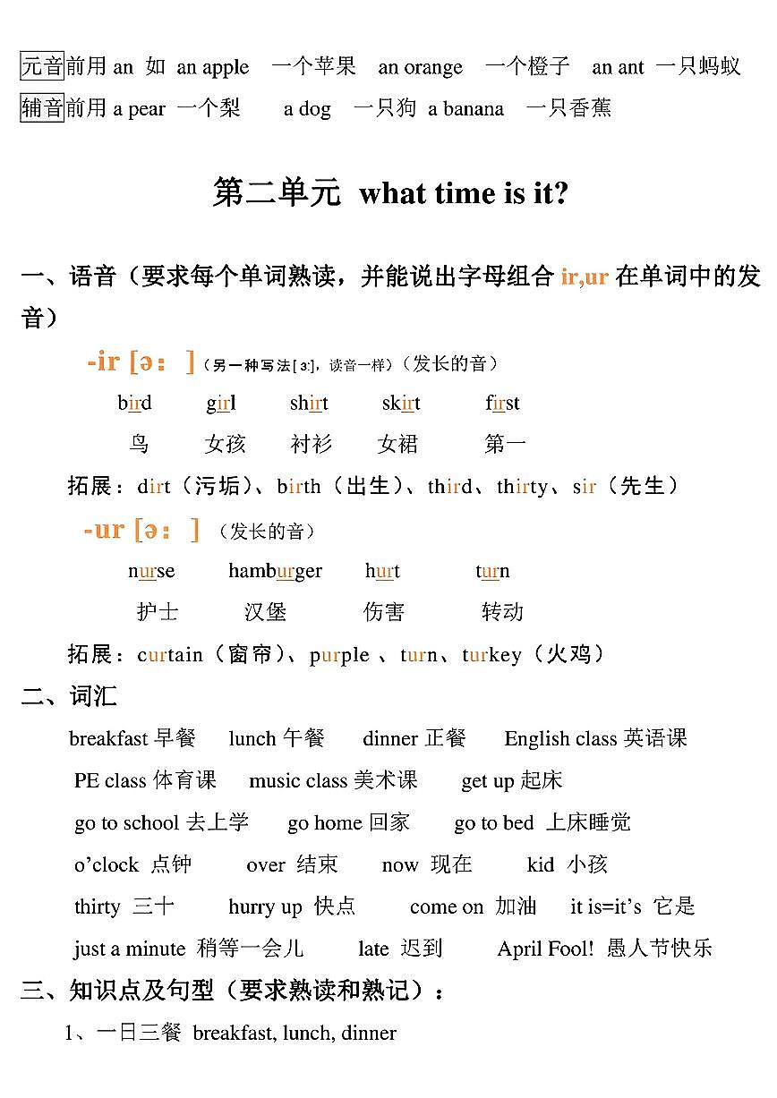 人教版PEP四年级英语下册【知识点总结】学案第3页