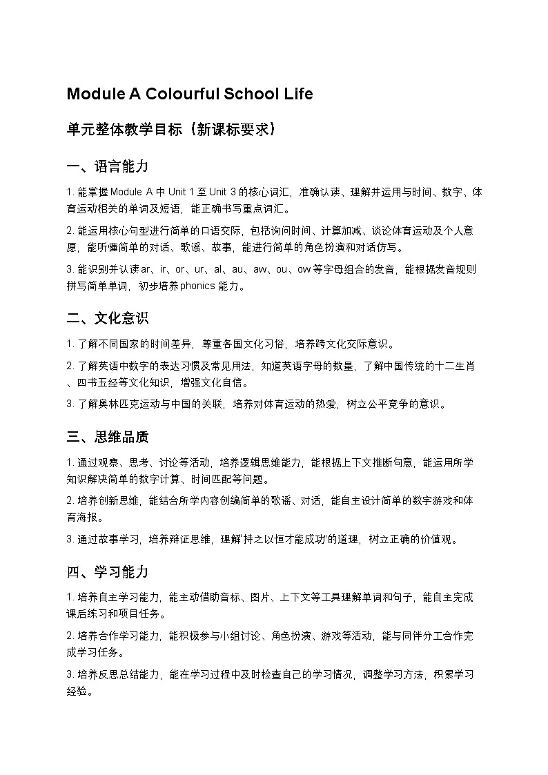 小学英语川教版四年级下册Module A unit1 教案第1页