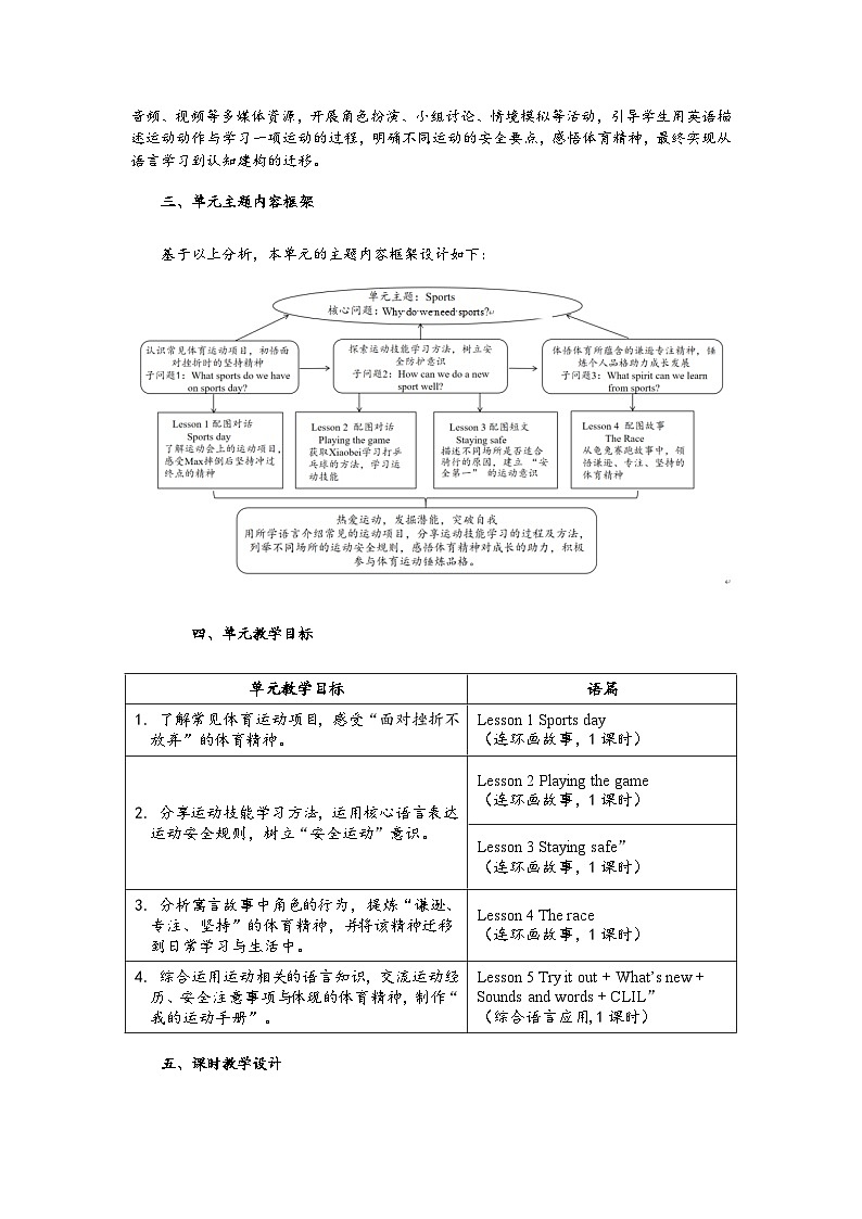 北师大版四年级英语下册 Unit 2 Sports 教学设计第3页