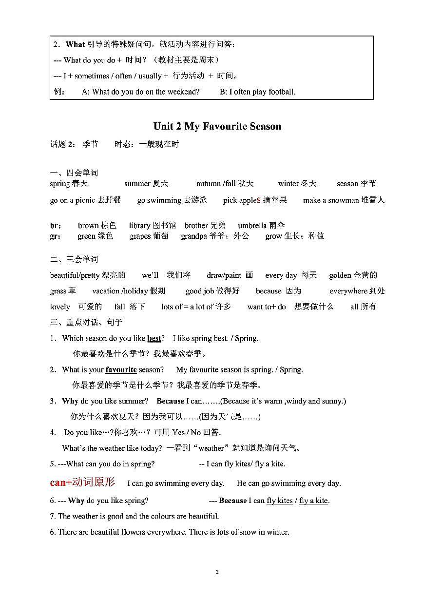 五年级人教版PEP版英语下册【重点知识点梳理】练习及答案第2页