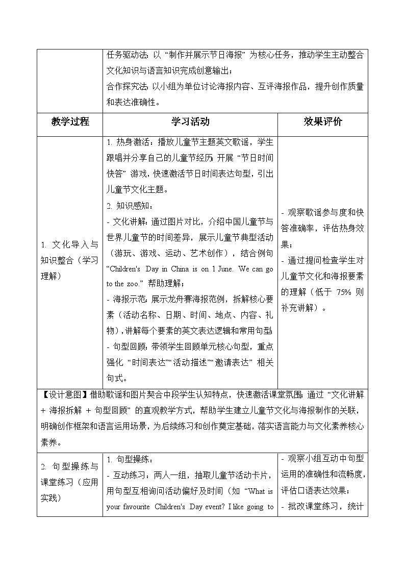 Unit 5 第3课时Explore & Apply（表格式教学设计）人教大同版四年级英语下册第3页