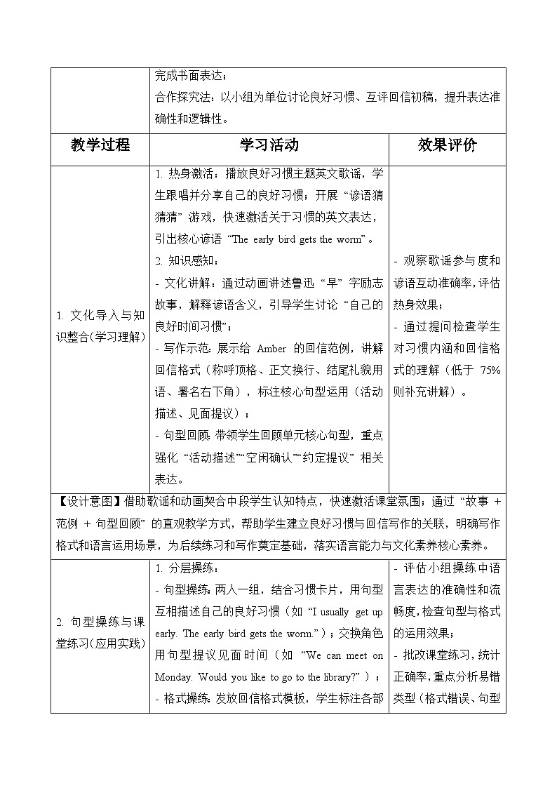 Unit 4 第3课时Explore & Apply（表格式教学设计）人教大同版四年级英语下册第3页