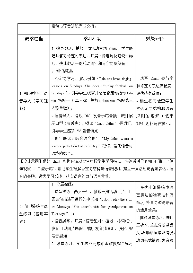 Unit 4 第2课时Discover & Develop（表格式教学设计）人教大同版四年级英语下册第3页