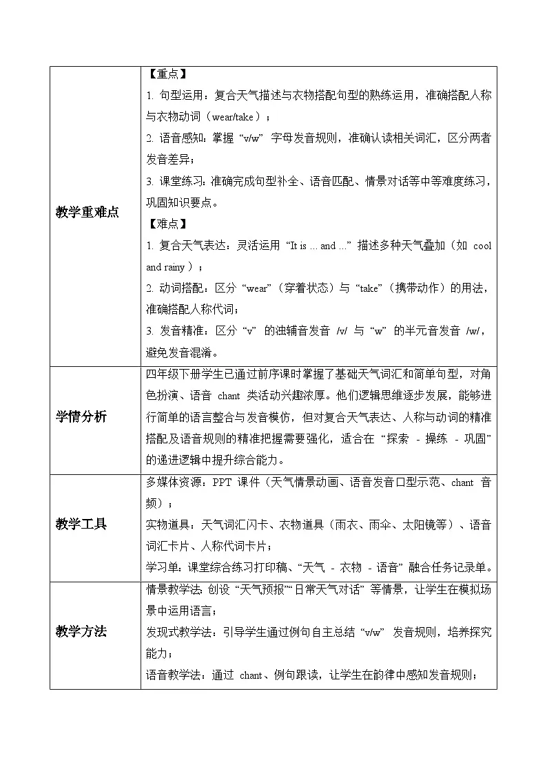 Unit 1 第2课时Discover & Develop（表格式教学设计）人教大同版四年级英语下册第2页