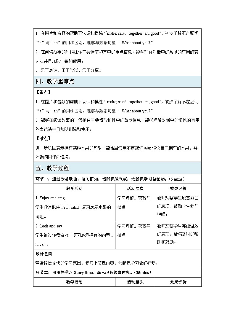 Unit 5 Fruit第3课时Story time 教案 小学英语译林版（2024）三年级下册教案第2页