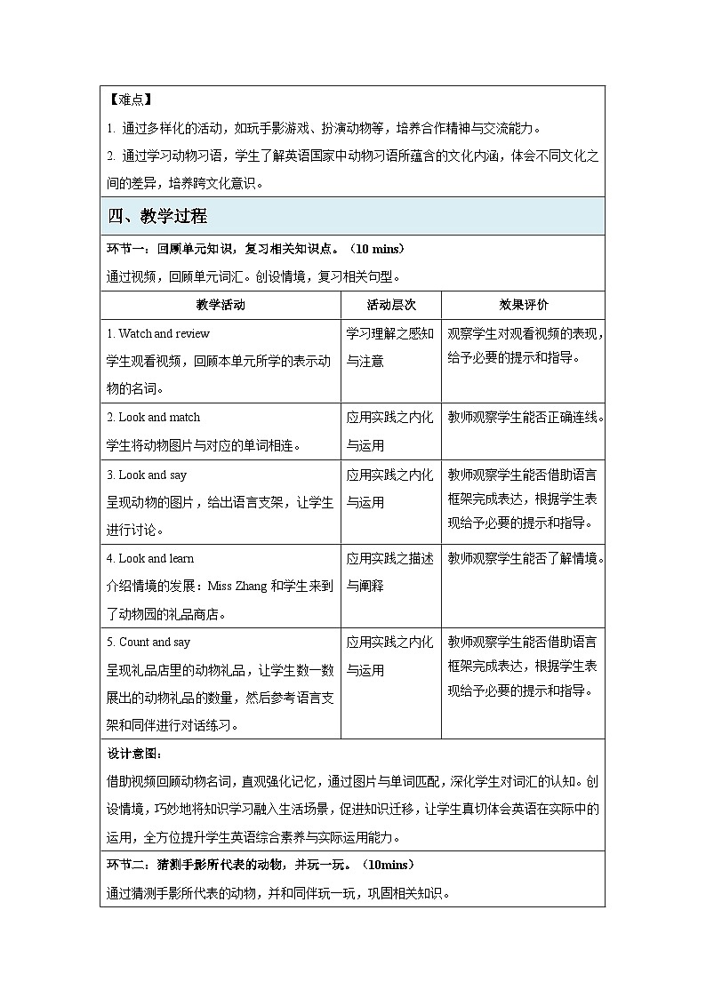 Unit 3  In the zoo Lesson 4 Again, please 教案 小学英语鲁科版五四制（2024）三年级下册第2页