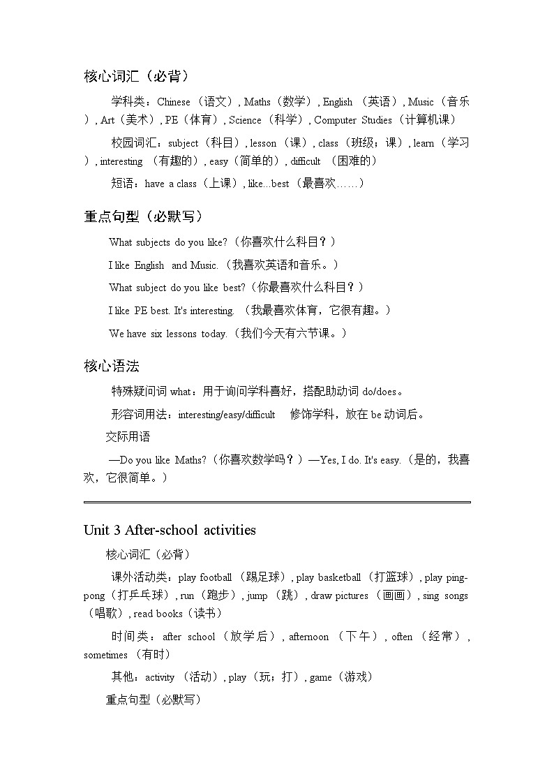 2026春人教精通版（新教材）小学英语四年级下册（全册）各单元知识点复习要点梳理第2页