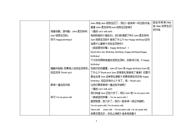 三年级上册英语教案Unit 6 Happy birthday! (Lesson 4)人教（PEP）（2014秋）02