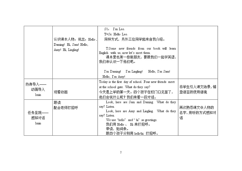 三年级上册英语教案 Module 1  Unit 1 I’m Sam外研社（三起）02