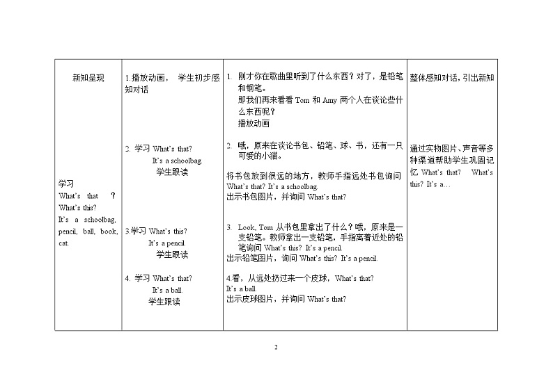 三年级上册英语教案 Module7 Unit 2 What’s that外研社（三起）02