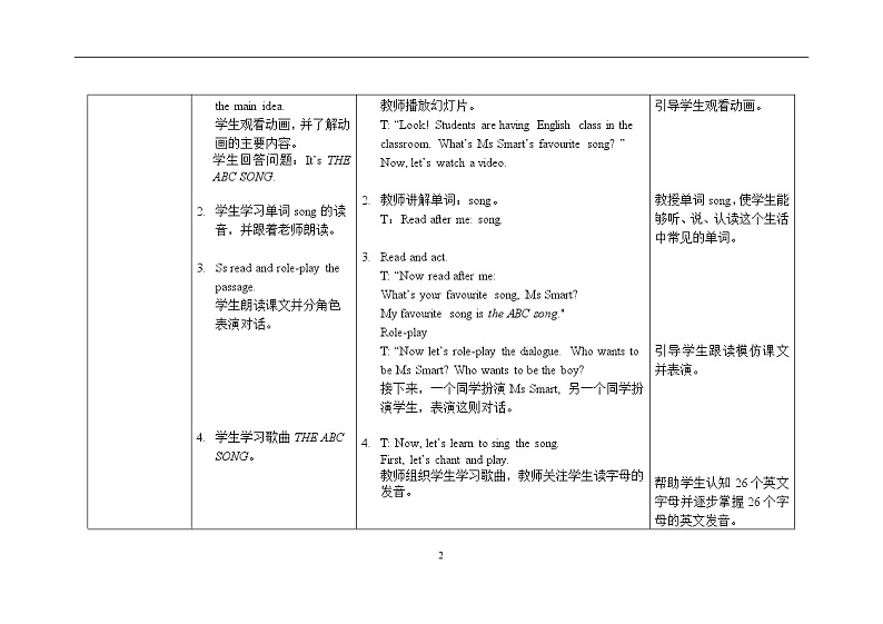 三年级下册英语教案 Module 1 Unit 1 It’s the ABC song 外研社（三起）02