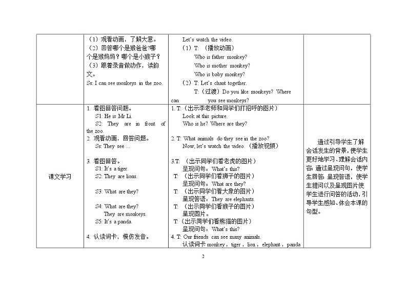 三年级下册英语教案Module 2 Unit 1They’re monkeys 外研社（三起）02