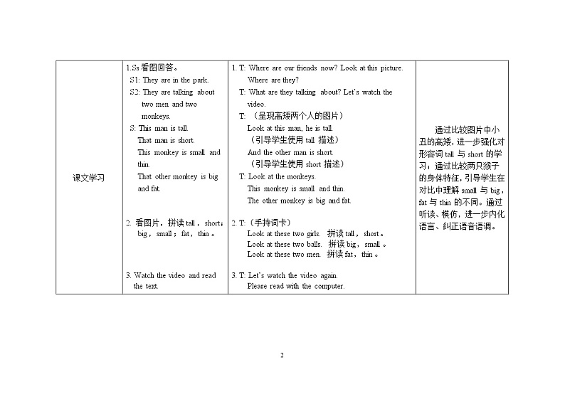 三年级下册英语教案Module 2 Unit 2 That man is short 外研社（三起）02