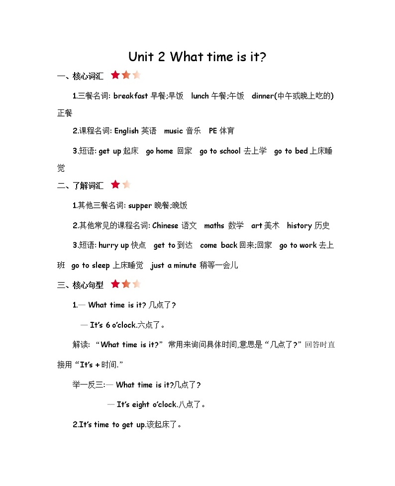 人教版（三起）四年级下册 Unit 2 知识清单01